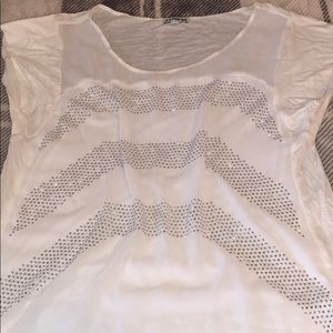 White short sleeved shirt with jewels on front